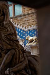 Piazza della Signoria in Florence with Loggia dei Lanzi sculptures the Rape of Polyxena and Hercules