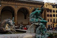 Piazza della Signoria in Florence with La Fontana del Nettuno and bronze sculptures by Giambologna