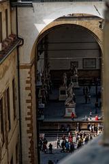 View from Palazzo Vecchio's Terrazza di Saturno towards Loggia dei Lanzi and Vasari's Corridor in Florence