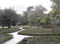 View of Zhongshan Park in Shanghai, China with lush greenery and walking paths on a clear day