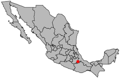 Locator map of Tehuacán, Puebla