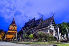 Twilight view of a temple monument in Thailand