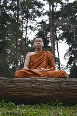 Theravada Buddhist monk meditating in Doi Suthep-Pui National Park