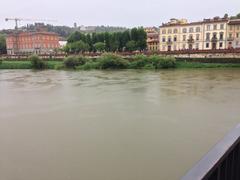 Arno River flowing through Florence with historic buildings