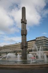 Sergels torg in Stockholm with a 37-meter high glass column