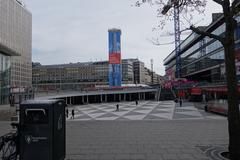 Sergelstorg Square with a view of the glass obelisk and surrounding buildings in Stockholm