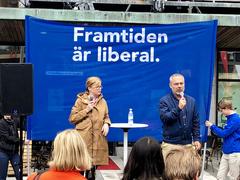 Jan Björklund and Anna Starbrink at Sergels Torg meeting in Stockholm