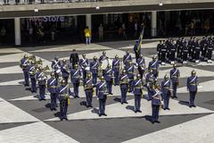 Military musicians during the changing of the guard ceremony in Stockholm at Sergels torg square