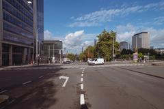 view along R20 road in Brussels with Botanical Garden and Basilica of the Sacred Heart in the distance