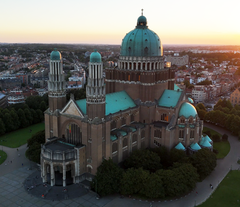 Aerial view of the Basilica of Koekelberg at dusk