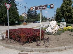 Bory Castle sign with Sculptor Master bust in Székesfehérvár, Hungary