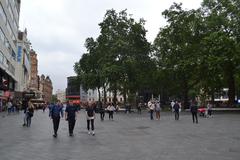 Leicester Square with famous landmark and people