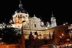 Aerial view of Madrid cityscape with historic architecture and green spaces