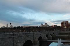 Distant view of Catedral de la Almudena from Puente Segovia in Madrid