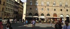 Panoramic view of Florence, Italy featuring notable landmarks such as the Duomo