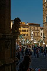 Firenze Florence Loggia dei Lanzi view NNE towards Cosimo I on horseback Neptune Judith and Holofernes