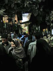 Khan El Khalili market in Cairo, Egypt bustling with people and vendors