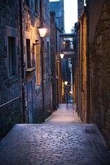 Twilight view of Anchor Close in Edinburgh, Scotland