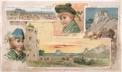 vintage trade card of Arbuckle Bros featuring castles, cliffs, and coffee industry imagery