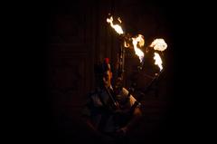 Bagpipes on fire at the Royal Mile in Edinburgh, Scotland