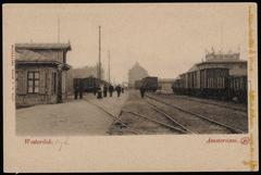 Westerdoksdijk with rail yard and office building background, Amsterdam, 1900