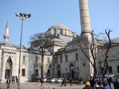 Beyazit Mosque in Istanbul at dawn with illuminated minarets