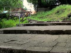 Steps up to Parvati temple with greenery around