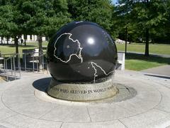 Granite globe at World War II Memorial in Bicentennial Capitol Mall State Park