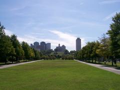 Central lawn of the Bicentennial Capitol Mall State Park with the State Capitol Building in the background