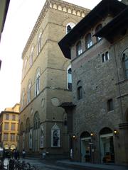 Orsanmichele building in Florence with streets Via Orsanmichele and Via dell'Arte della Lana