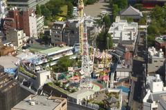 Aerial view of Hanayashiki amusement park in Tokyo