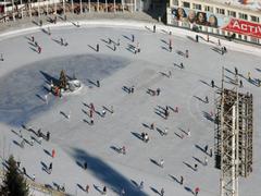 Medeo ice skating rink in Almaty surrounded by mountains