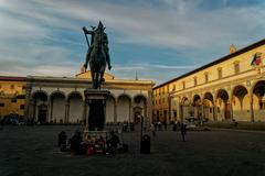 Piazza Santissima Annunziata in Florence with Basilica della Santissima Annunziata and Equestrian Statue of Grandduke Ferdinand I