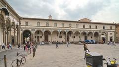 Florence Piazza Santissima Annunziata with Ospedale degli Innocenti and part of SS Annunziata facade