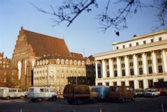 Group of vintage vehicles in a Wrocław parking lot