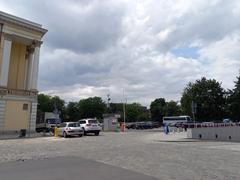 Wrocław pl. Wolności with Opera House and parking on the left, entrance to National Forum of Music parking on the right