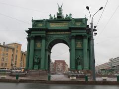 Narva Triumphal Gate with Soviet agitational panneau