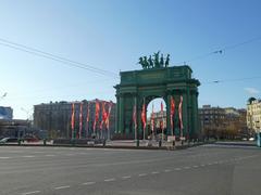 Narva Triumphal Gate in Saint Petersburg during May Day celebration