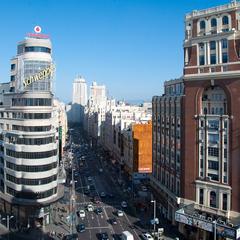 Gran Vía in Madrid view from Plaza del Callao