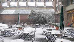 snow-covered courtyard of Museum für Angewandte Kunst Köln