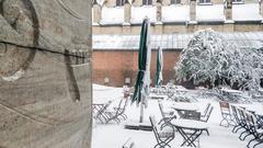 snow-covered courtyard at Museum für Angewandte Kunst Köln