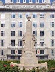 Monument of Georg Coch in Vienna with BAWAG-PSK headquarters in the background