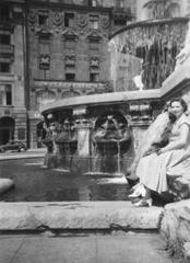 Wittelsbacher Fountain at Lenbachplatz in Munich, Germany in the 1950s