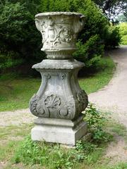 Ornamental stone vase on neo-baroque pedestal in Grüneburgpark, Frankfurt