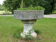 Ornamental stone flower bowl with socket in Grüneburgpark, Frankfurt