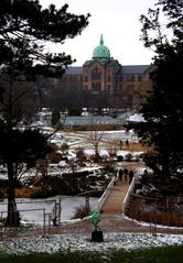 Botanical Garden in Copenhagen with snow-covered landscape