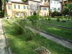 View of the Orto botanico di Pisa with a variety of plants and trees