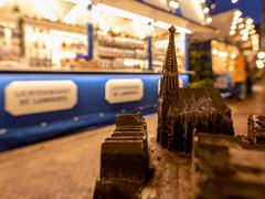 St. Lamberti Church and Christmas market in the background from the city model on Lambertikirchplatz in Münster, North Rhine-Westphalia, Germany