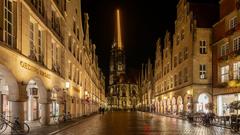 Prinzipalmarkt with view to St Lamberti Church in Münster, North Rhine-Westphalia, Germany