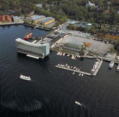 Aerial view of Djurgården featuring the old Vasa Museum and Liljevalchs art gallery